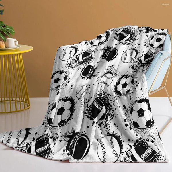 Decken alle Arten von Bällen wie Fußball -Tennis Baseball Rugby Wurf Decke Plüsch flauschiger Flanell Fleece für Sofa Couch und Bett