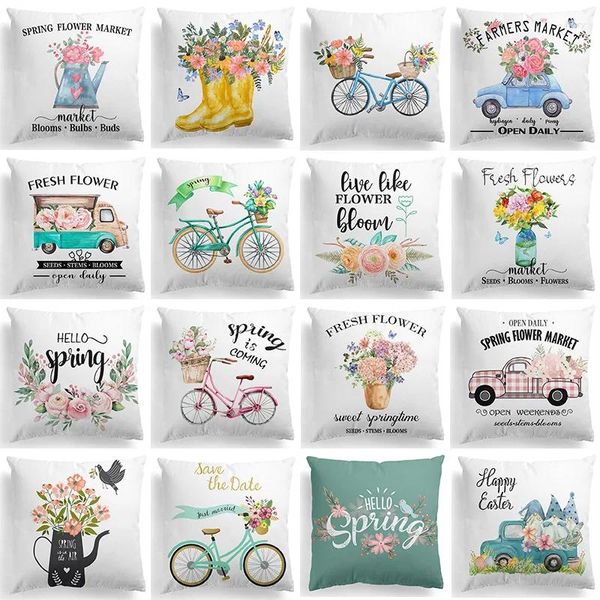 Travesseiro 2024 Polyester Spring Floral S Case Flores Bike Trucks Fashion Pillows Sofar