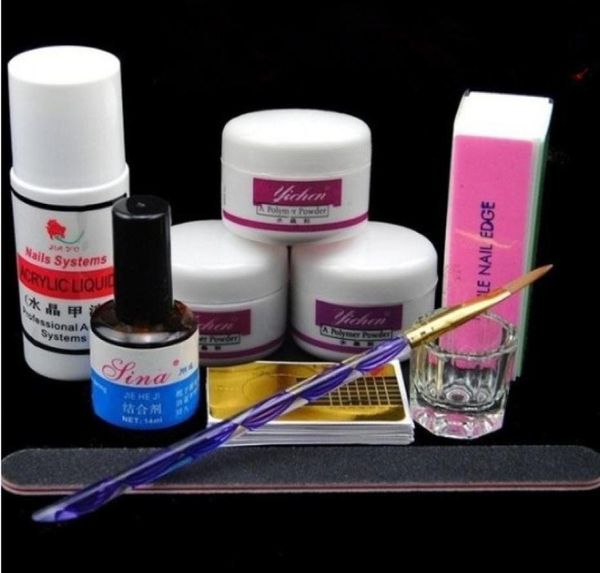 Liquido acrilico e 3pcs gel di cristallo in polvere UV per punte di estensione francese per gli strumenti di nail art falsi strumenti per manicure spazzola per chiodo3427285