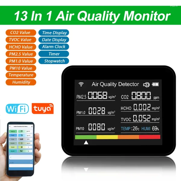 Testador de qualidade do ar interno IN1 com monitor Wi -Fi para CO2 TVOC HCHO PM2.5 PM1.0 PM10 Temperatura Horda de temperatura Mais