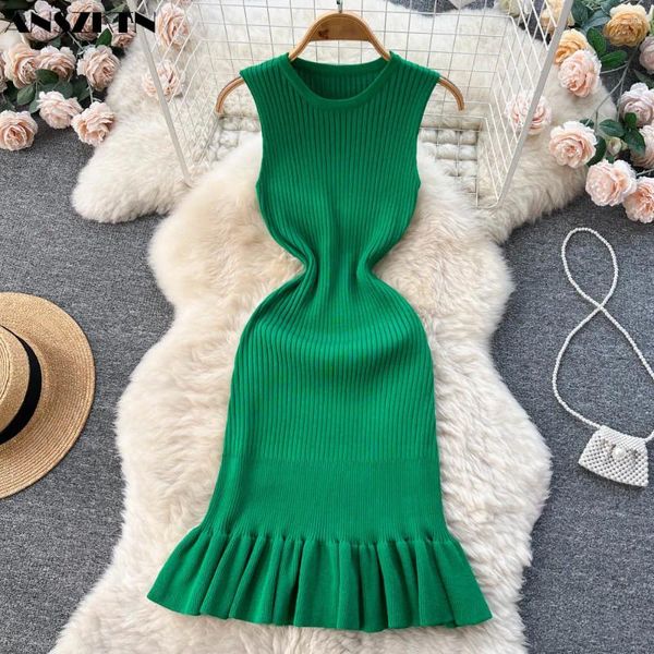 Vestidos casuais Anszktn Green Autumn Autumn Roupas de inverno vestido de malha roupas mulheres mulheres mulheres