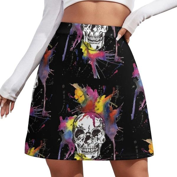 Saias Rainbow Skull Background Background Mini Skirt Nightfits Roupa Festival Roupa Mulheres