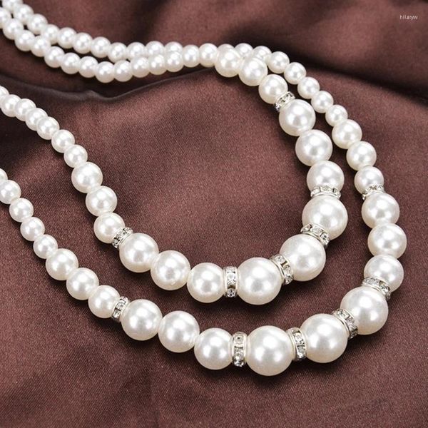Catene perle girocollo girocollo a doppio strato materiale perle gioielli a collo feste adatti a abiti alla moda