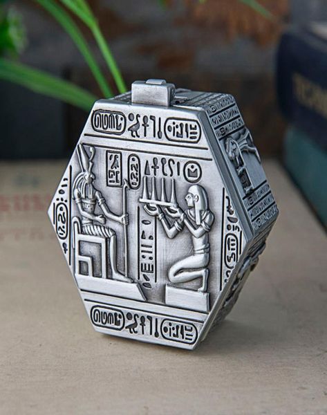 Scatola di gioielli in metallo esagono scatola di gioielli egiziano pattern faraone intagliato mantello da souvenir regy stimboar shox anghinclace organizer torace2143241