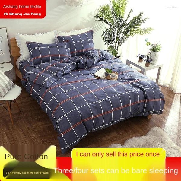 Defina a cama Conjunto de quatro peças de algodão puro atmosfera simples europeu e americano estilo 1,8m linho duplo três de capa de colcha