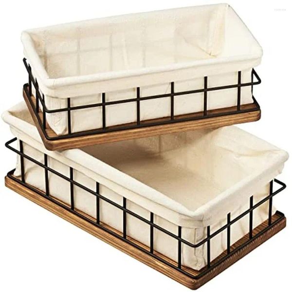 Aufbewahrungsboxen Bad Toilettenpapier Korbhalter Organizer Set aus 2 Holz Metall Tanktopper Bauernhaus Style Home Decor