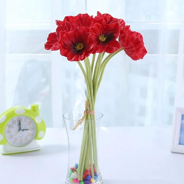 Flores decorativas em casa decoração de casamento veteranos dia 10pcs Poppies vermelhos artificial