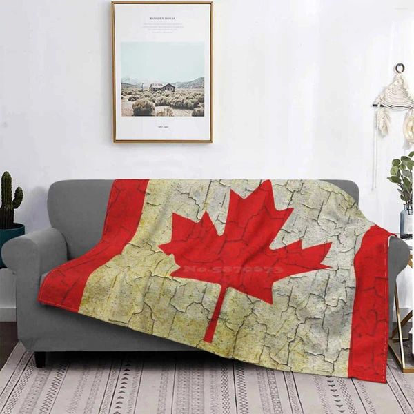 Battaniye grunge kanada bayrak baskısı yüksek quarity sıcak pazen battaniye Kanada yaşlı ülke kirli soluk