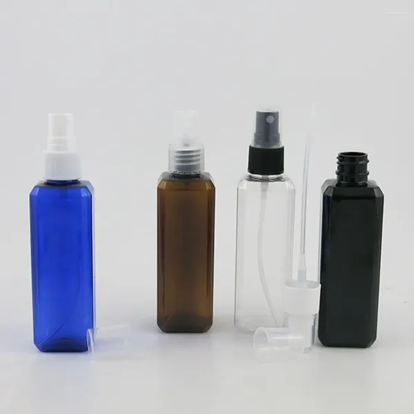 Bottiglie di stoccaggio 24 x 100 ml Travel Riemibile Crema Blu Canda Bera chiara Amber Black Plastica con imballaggio quadrato cosmetico Spruzzatore