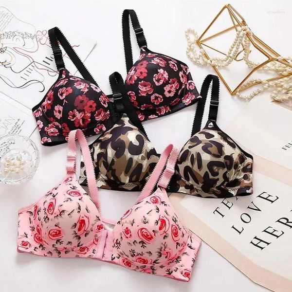 Bras Sexy Push Up Up Brasrose Brassiere sem fio Bralette Fechamento frontal Floral peito sem costura para mulheres íntimas plus size