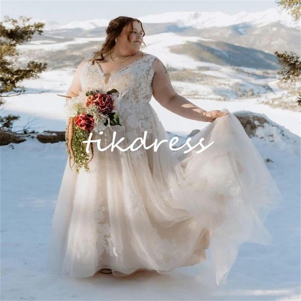 Rustic Country Plus Size Brautkleider 2024 Flowy Boho Applices Spitze Bohemian Brautkleider gegen Hals Rückenless Tulle Farm Garten Braut Kleid Vestios de Novias Elegant