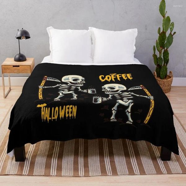 Coperte divertenti Halloween Coffee and Horror Movies Lover Throw Covet Divano trapunta decorativa