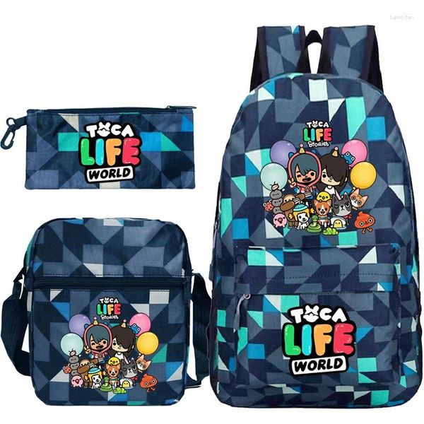 Рюкзак Toca Life World Korean School Bags для детей 3PCS/SET Kawaii Harajuku Messenger Bag Cartoon Penbag Mochila Escolar