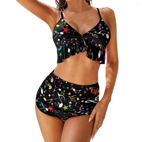 Swimwear femminile Note musicali colorate Bikini Swimsuit Sexy Stars Set Women Women Two Piece Rave Design Survesuits