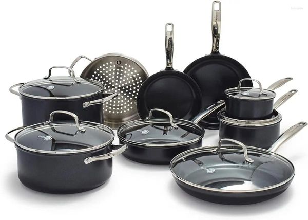 Tencere Setleri Greenpan-Prime Set Tencereleri ve Tavaları Sert Anodize Sağlıklı Seramik Yapışmaz 15 PC