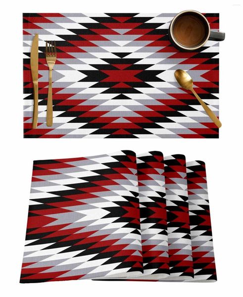 Tapetes de mesa 4/6 PCs Bohemian Aztec Red Texture Placemat Cozinha Decoração Home Dining Coffee tapete