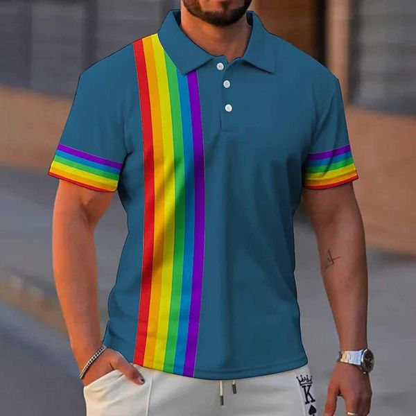 Herren Polos Boutique Polo Shirt Casual Fashion Shirt Herren Sommer Sweatshirt absorbieren Tennishemd Regenbogenstreifen gedruckt Badminton Shirt2405