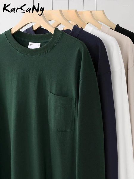 Camisetas femininas Tshirts de algodão da primavera Camise de manga cheia com bolsos damas verdes de camisa longa cinza solta para tops