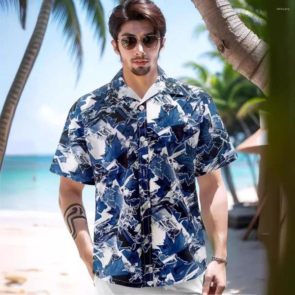 Camisas casuais masculinas Designer de verão Roupas de verão Hawaiian Maple Men Men soltas férias de praia roupas de manga curta