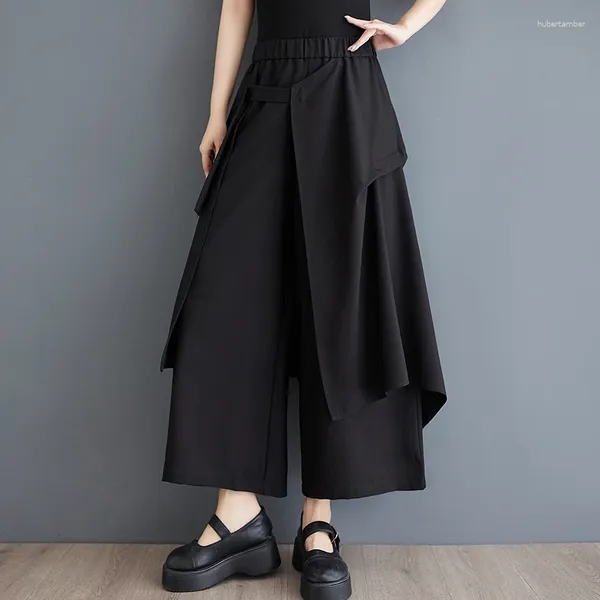 Frauenhose Japanische Yamamoto -Stil dunkelschwarze schwarze hohe Taille losen Sommer weites Bein Culotte Unregelmäßige Straße Mode Frauen lässig