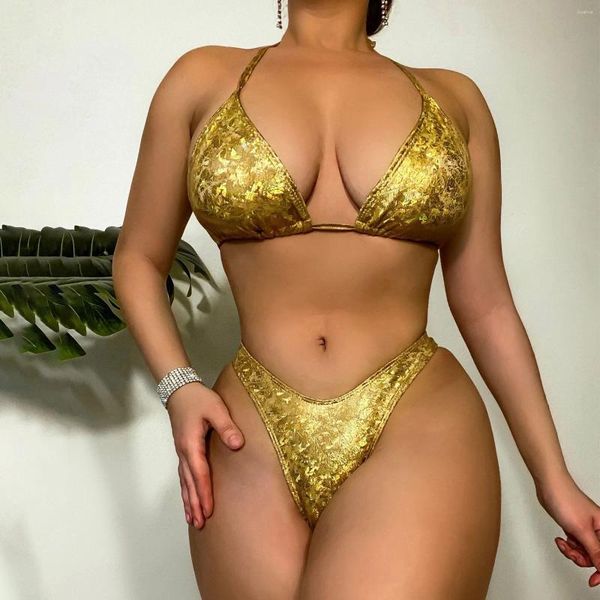 Kadın Mayo 2024 Sequins Mayo için Mayo Üçgen Thang Micro Bikini Set Düşük Bel Kadın Mayo Takım Plaj Giyim