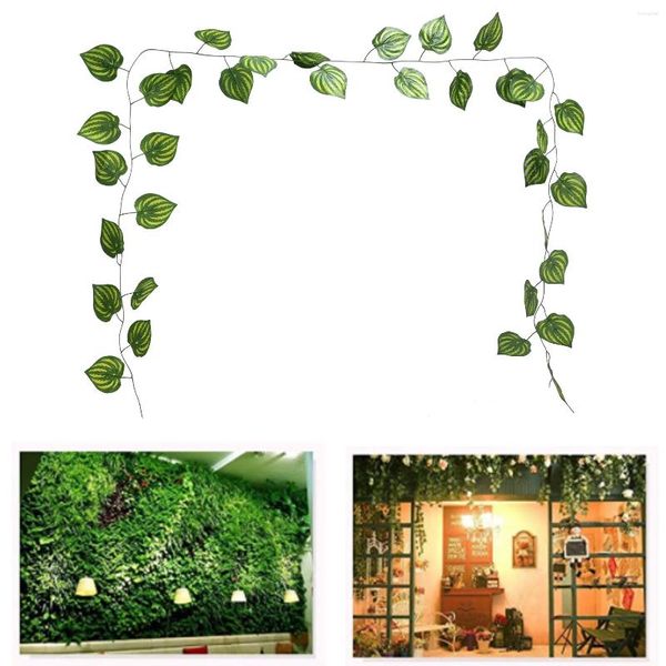 Flores decorativas 2.4m Ivy Simulação Vine Green Plant Home Decoration Shade Strip Artificial