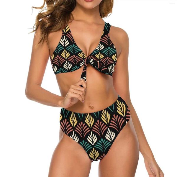 Costumi da bagno femminile geometrico foglia bikini set foglie colorate costume da bagno bikini sexy spinge up in alto spiaggia a vita alta