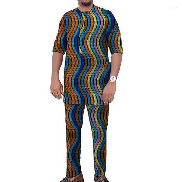 Мужские спортивные костюмы с половиной рукава с эластичными брюками для талии жених костюм восковой печать африканская одежда мужской брюки наборы шарики