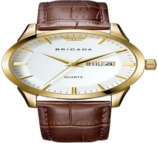 Brigada Men039s Relógios Swiss Brand Classic Gold Dress Watch for Men With Date Calendário Business Casual Quartz à prova d'água1090514