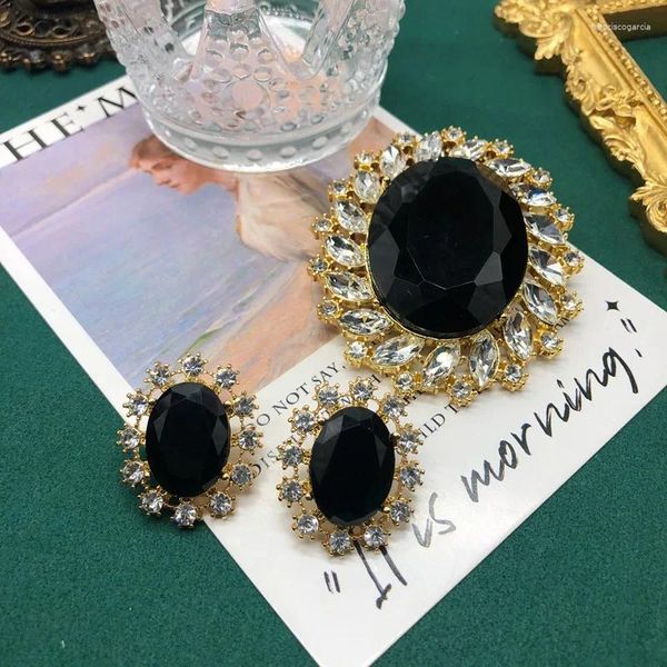 Spille di gioielli medievali vintage Set per donne Black Gemstone Bilc Clip Brilla di Signora di Dichiarazione da Wedding Accessori da sera per matrimoni