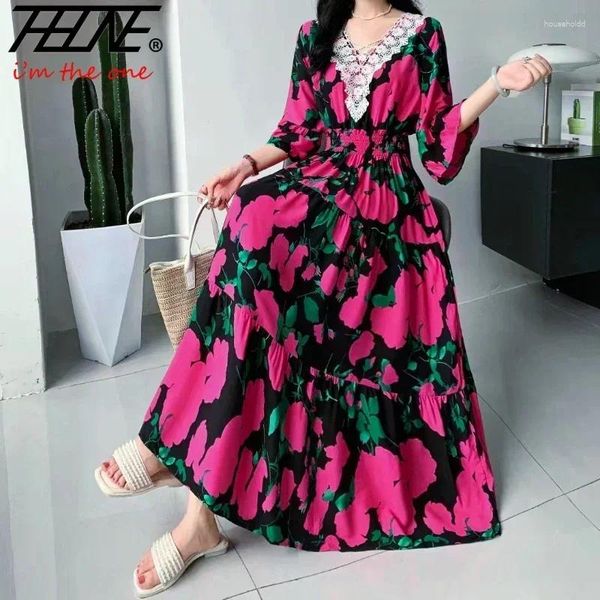 Vestidos casuais maxi vestido de renda longa feminina roupas de verão vestidos para mujer túnica boêmia algodão floral praia estilo coreano
