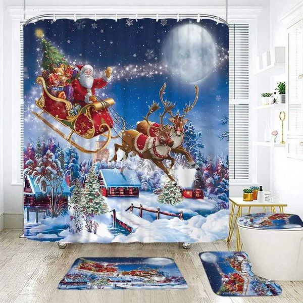 Tende da doccia Atmosfera di Natale Tenda per doccia tappeto da bagno set di pupazzo di neve elfo regalo di Natale regalo felice anno nuovo tende da doccia set decorazioni da bagno