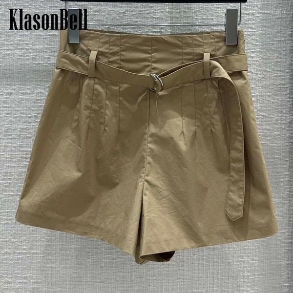 Shorts femininos 4.10 Klasonbell Fashion Cargo Style Khaki Cantura alta algodão para mulheres Round Loop Design A-line