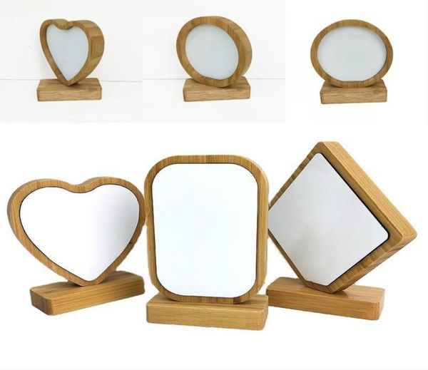 Bamboos sublimação em branco PO Frame com base DIY Double sidesed Wood Love Heart Round Magnetism Picture Painting Decoratio1002232