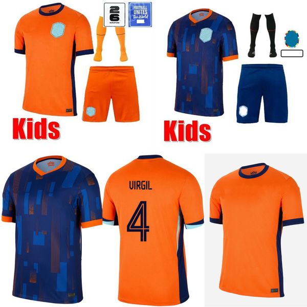 24 25 Holanda Jerseys de futebol da Holanda 2024 2025 Kits de futebol infantil Nederland Cidades Orange Home Away Futebol Jersey Futebol Camisa