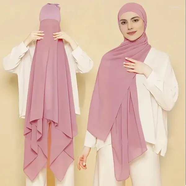 Abbigliamento etnico hijab femme musulman chiffon istantanea con fashion undercap tocca di colore solido sotto i tappi della sciarpa