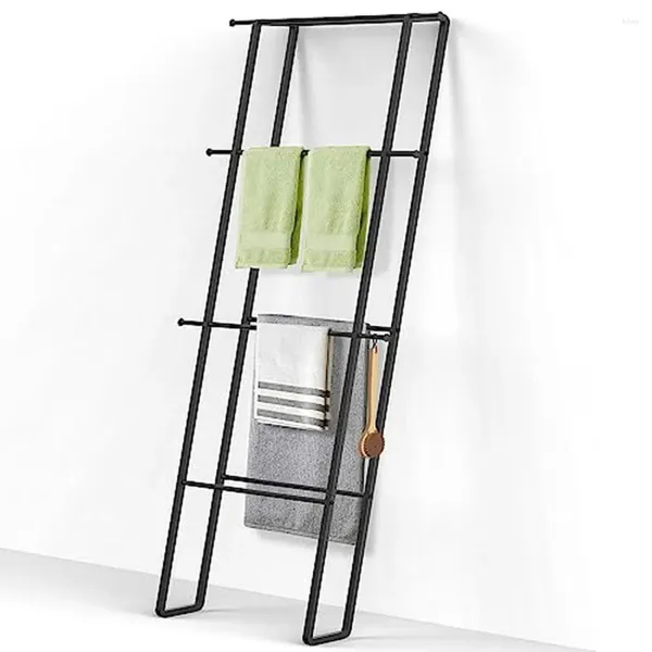 Aufbewahrungsboxen 4-Tier-Decken-Leiter-Handtuch-Rack Wandlieger Ständer rostbeständiges Stahl Mattschwarze Finishhalter Organizer Badezimmer