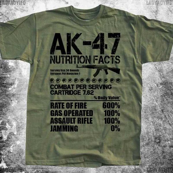 Herren-T-Shirts einzigartige russische Kalashnikov AK47 Sturmgewehr Ernährung Fakten Grafik T-Shirts Mann Sommer Baumwolle kurze Slve O-Neck Männer T-Shirt T240510