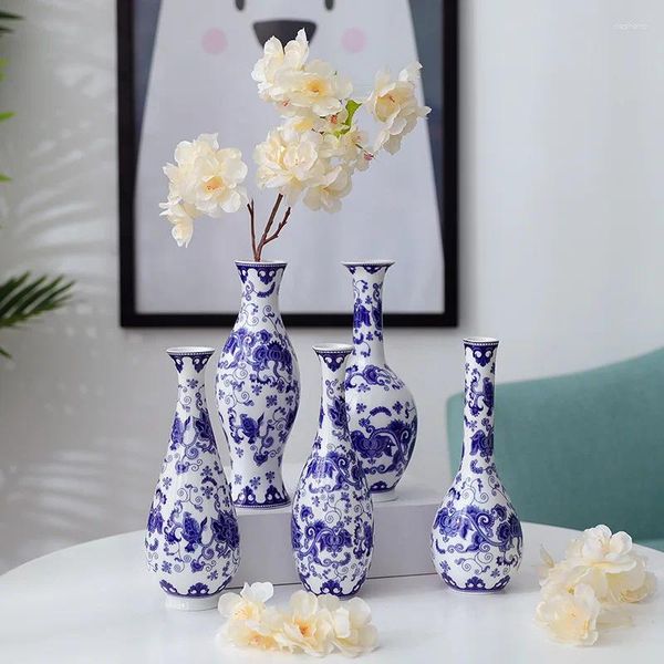 Вазы китайская керамическая ручная пленка Голубая и белая фарфоровая мини -маленькая ваза вставка цветочной вставки