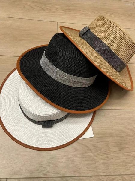 Beralar Klasik Düz Saman Güneş Şapkası 24 Yaz B C Kadınlar Kapak Boncuk Zinciri Örgülü Plaj