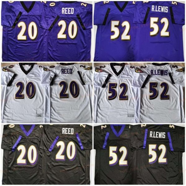 2004 2006 Retro Football 20 Ed Reed Jersey 52 Ray Lewis Black Purple White Team Color 75th Anniversary Vintage para fãs de esportes, respirável puro algodão costurado homem