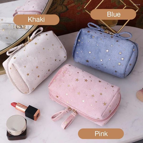 Bolsas de armazenamento Bolsa de bestas cosméticas femininas bolsa de maquiagem de grande capacidade com 2 adereços decorativos portáteis de zíper para viagens femininas de verão