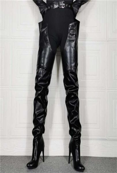 Botas de grifo com estilete saltos mulheres de inverno couro preto coxa alta cosplay unissex plus size43 45 47 2201151587836