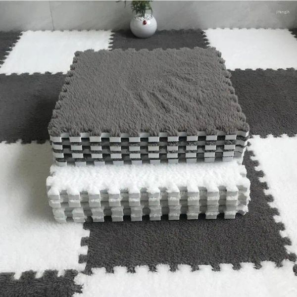 Halılar 10/20pcs diy nordic zemin paspas birleştirme halı peluş peluş kadife yatak odası odaları çocuklar kızlar pembe bulmaca paspaslar