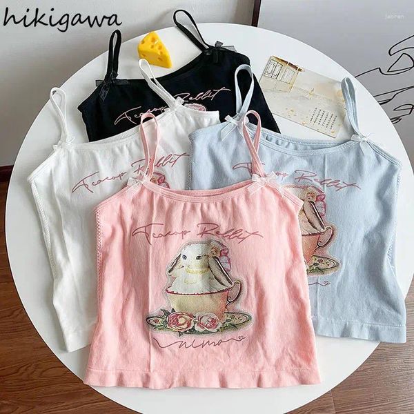 Tanques femininos Sexy Crop Tops Roubo Caso de desenho animado colete estripado 2024 ropa mujer túnica doce moda verão japonês fofo camis