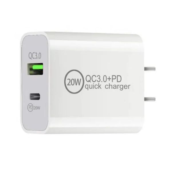 Adaptador de viagem Carregador de parede 20w PD 3.0 USB C TO CABO ADAPTOR DE PONTENDO RÁPIDO PELADO PARA IPHONE