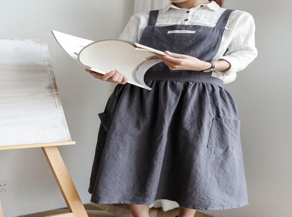 Mulheres Avental plissado Design de saia simples algodão uniforme de algodão A avents de dois bolsos de cozinha para cozinha de cozinha para churrasco de avental para churrasco 33777712