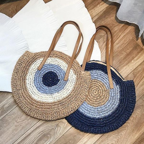 Totes 2024 Bolsas de palha de praia de verão para mulheres redondo saco de ombro de vime comprador de bolsas femininas e bolsas de luxo feitas à mão