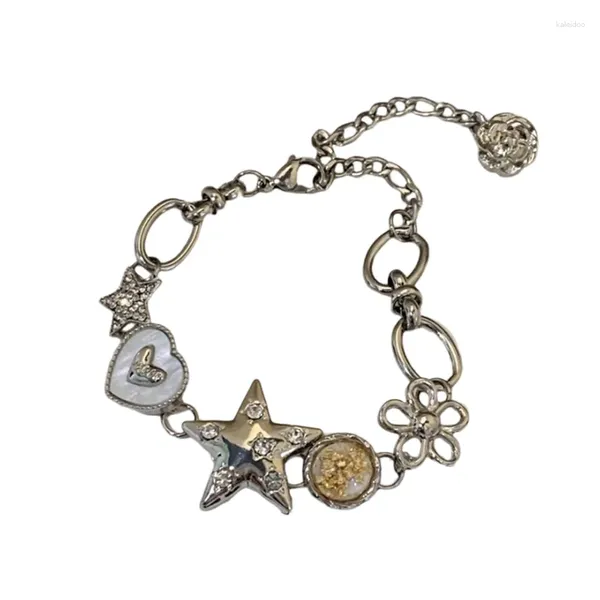 Bangel Y2K Star Girls Fritillaria Herz Blumenkette Armbänder zur Hand Vintage Fairy Love Täglicher Charme für Frauen Schmuckzubehör Accessoires