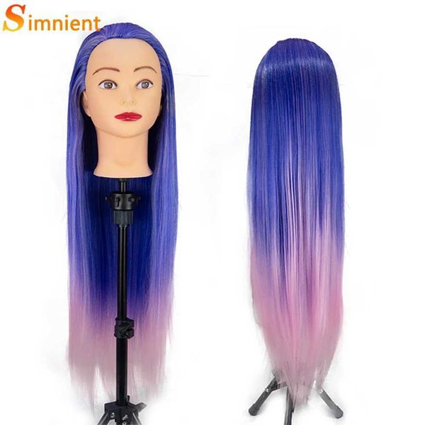 Mannequin -Köpfe 26 Zoll Synthetic Faser Haar menschliches Modell Puppenkopf zum Styling Training gewebtes Make -up kostenlos Geschenk Q240510